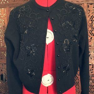 VINTAGE BEADED CARDIGAN BLK SZ MED
